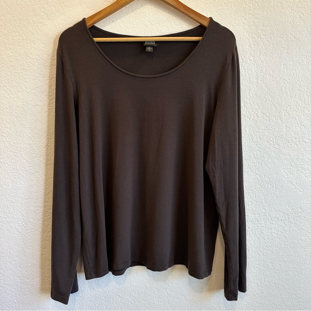 EILEEN FISHER Stretch Rayon Jersey Top PS Round Neck Long Sleeve Black XL